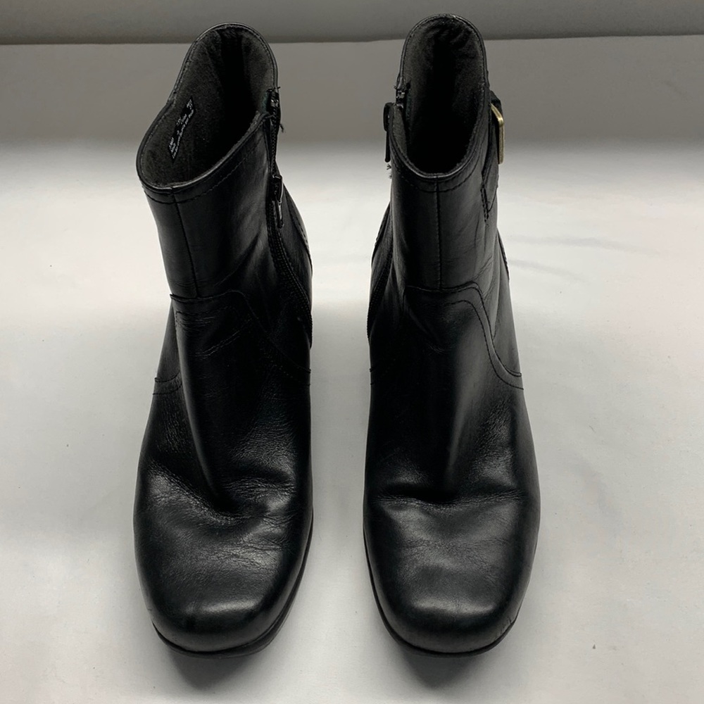 Clarks Bendables Leather Boots Chunky Heel Black Size 7.5 M